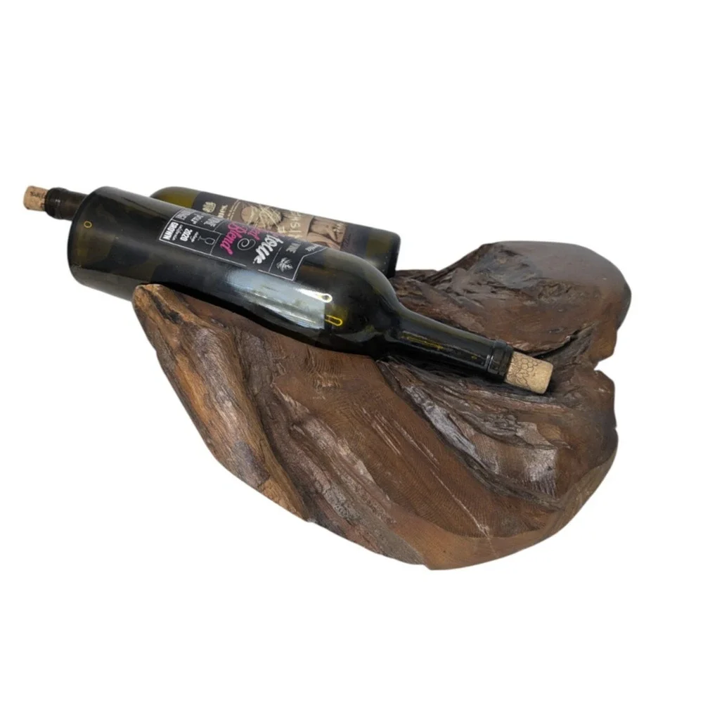 Natural Hand Carved Root Wood Wine Bottle Holders Live Edge Bottle Stand